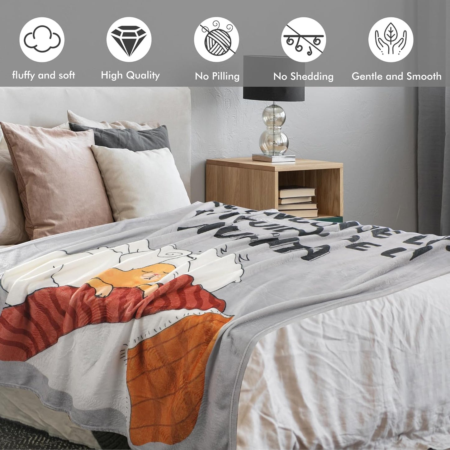 Mama Gifts Throw Blanket in Spanish, Funny Saying Cute Print Soft Cozy Grey Flannel Blanket 50x60, Gift for Mom, Home Decor for Bed Sofa