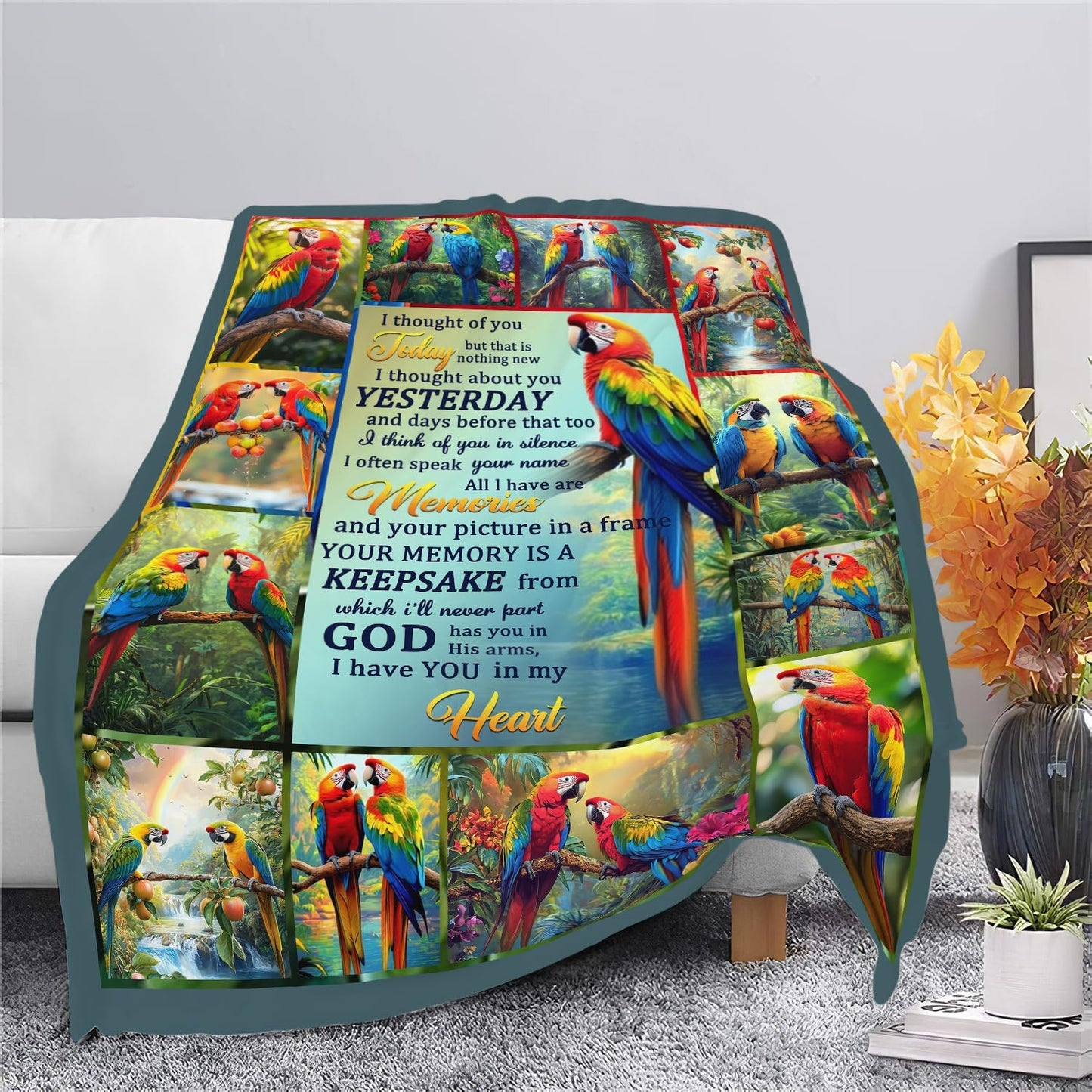 Parrot Blanket Parrots Throw Blanket Soft Cozy Warm Fuzzy Fleece Lightweight Plush Merch Animals Decor Gifts for Bird Lover Man Woman Boys Girls Couch Bedding Sofa 50"X40"