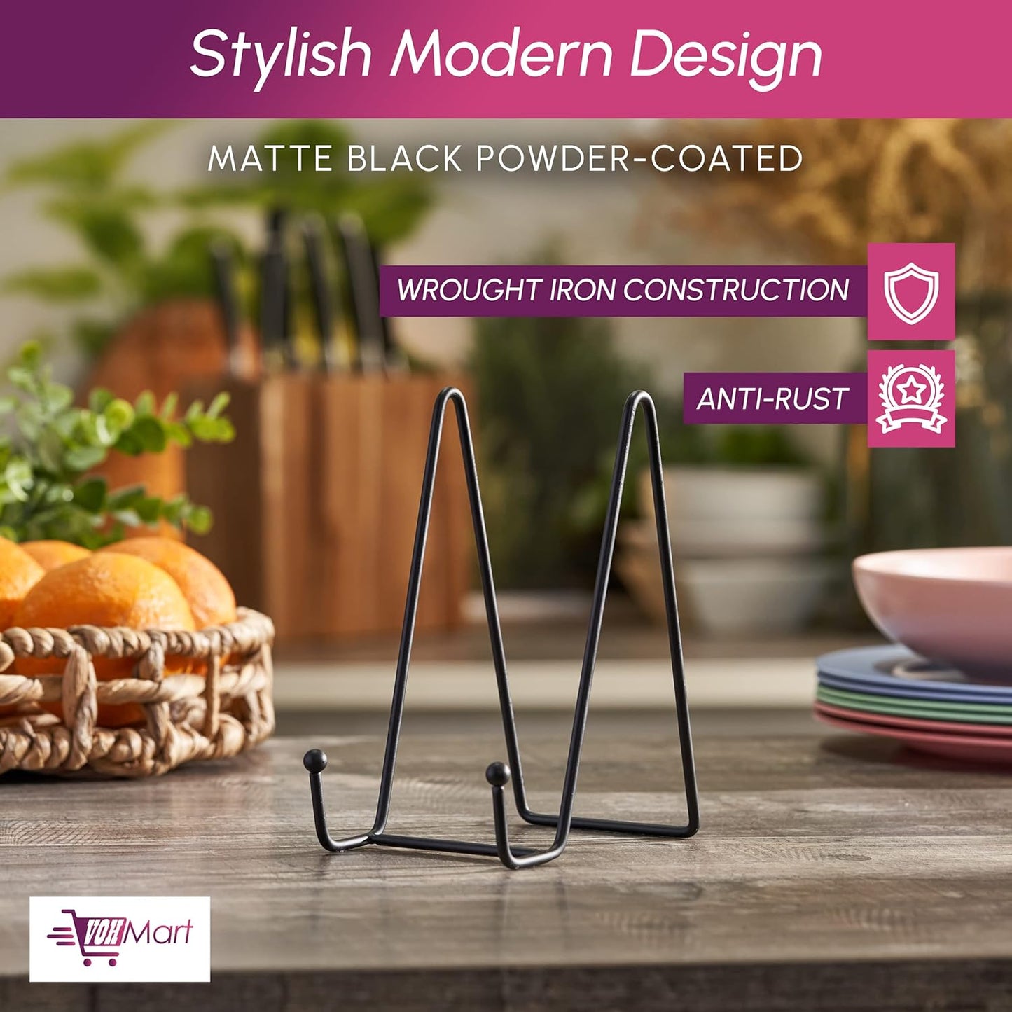 Plate Stands for Display-2 Pack 6 Inch Black Metal- Book Holder & Book Stand for Table, Racks-Trendy & Sturdy Display Stand for Decorative Art Plate, Tablets-Picture Stand for Party Decor (Black, 2 Pack 6 Inches)