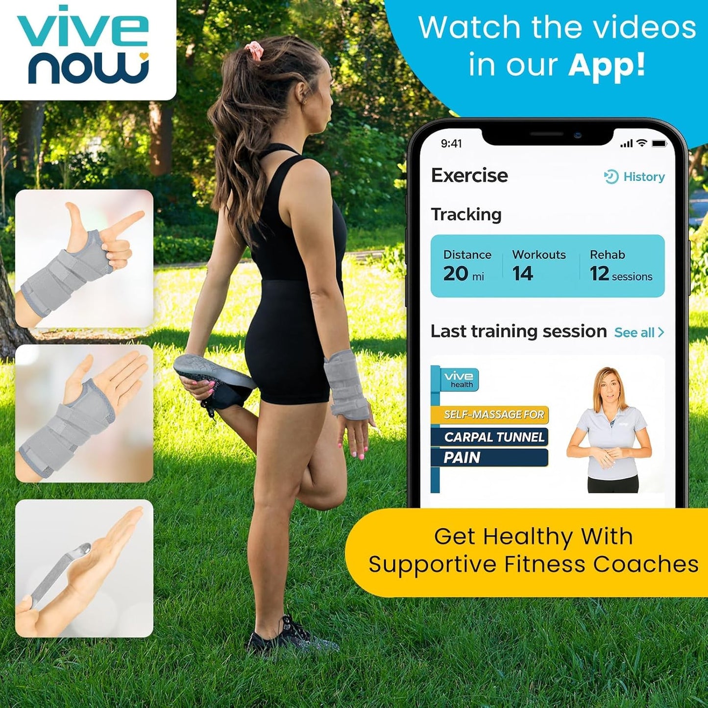 Vive Carpal Tunnel Wrist Brace with Splint for Left or Right Hand - Adjustable Night Wrist Support Splint Immobilizer for Men & Women - Cockup Brace for Arthritis, Tendonitis, Sprain, Injuries & Pain