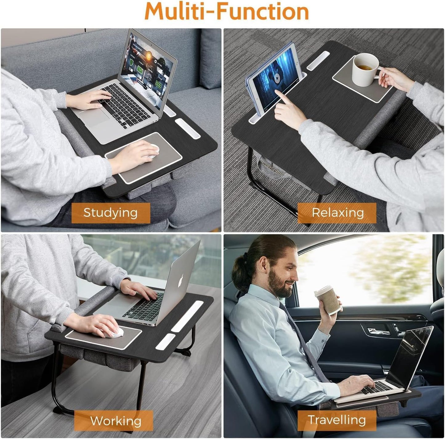 Laptop Lap Desk, Lap & Bed Desk with Adjustable Cushion, Fit up to 17" Laptop Stand for Couch, Foldable Computer Tray Table for Adults, with Wrist Rest, Tablet & Phone Holder, Mouse Pad