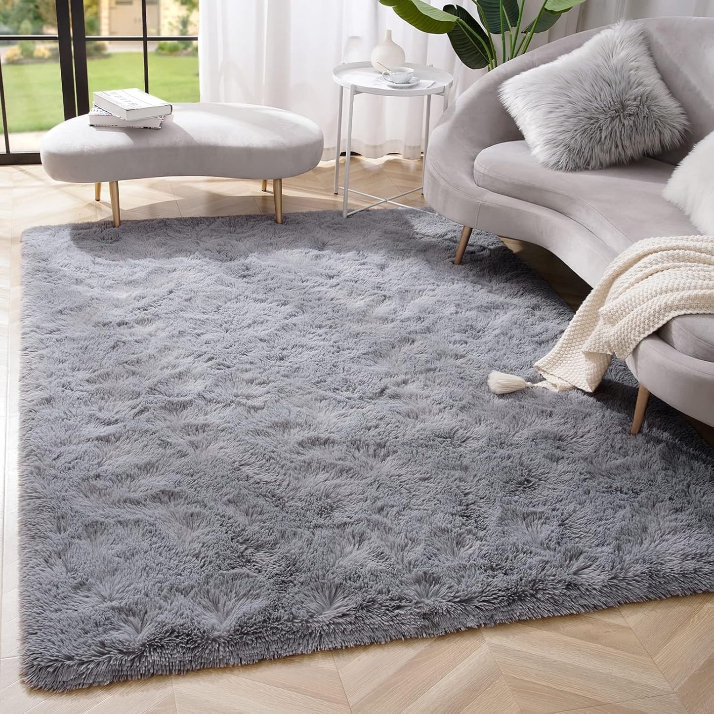 MOONLIGHT20015 Shaggy Area Rugs for Living Room Bedroom 3x5 Feet Grey, Fluffy Soft Throw Rug for Entryway Indoor Floor Carpet, Fuzzy Shag Rug for Nursery Girls Boys Kids Rooms, Dorm, Home Décor