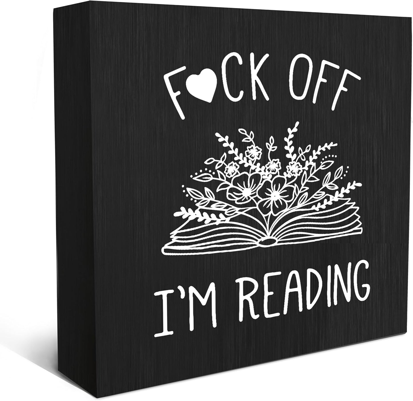 SRADMO I'm Reading Minimalist Floral Book Wood Box Sign Desk Decor, Black Inspirational Reading Wooden Block Box Sign Decoration for Home Reading Room Library Shelf Table Decorative Accessories