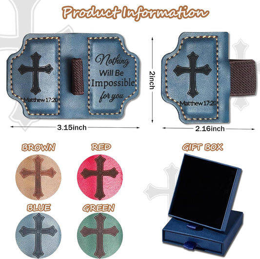 Bygone Mark Personalized Magnetic Leather Bookmark with Pen Holder,Inspirational Bible Verse Religious Bookmarks,Christian Book Lovers Reading Accessory for Men Women (Blue, Matthew 17:20)