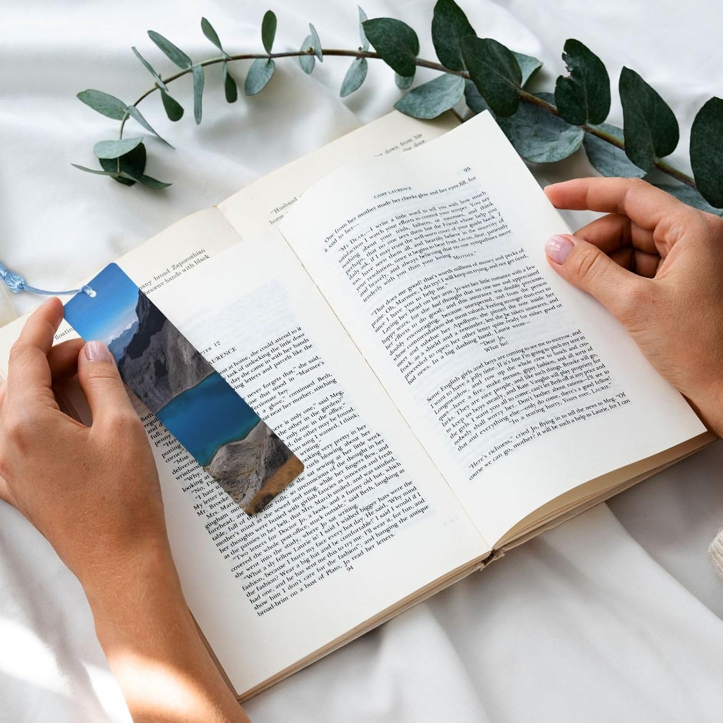 Lake Seen Bookmarks Gifts for Women Men, Wooden Bookmarks for Book Lovers, Vintage Book Marks Ornaments with Tassel, Unique Personalized Reading Page Markers Sky Blue
