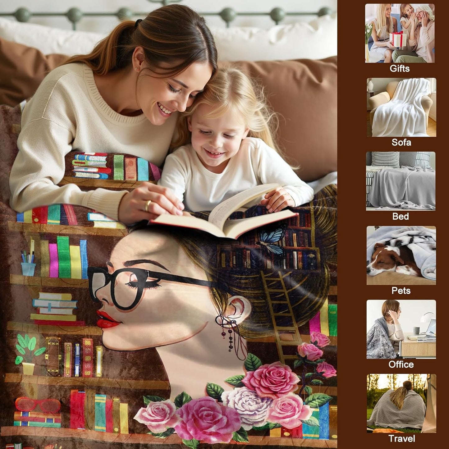 Book Lovers Gifts Blanket-Just a Girl Who Loves Books Throw Blanket,Reading Blanket for Book Lovers,Book Club Gifts for Readers Women Librarian Christmas Birthday Graduation Appreciation Present 60x50