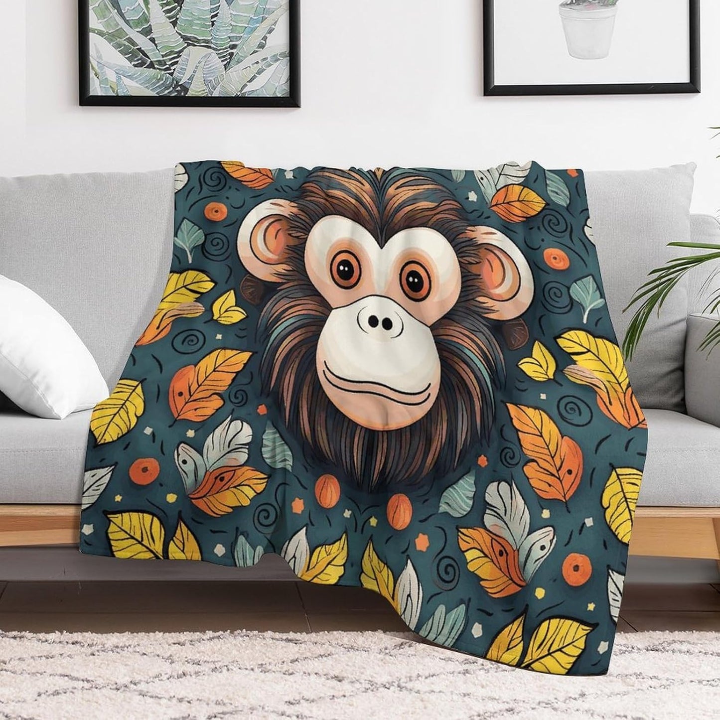 Monkey Pattern Throw Blanket for Couch Super Soft Warm Lightweight Throw Blankets Cozy Flannel Bed Blanket Cute Decorative Blankets for All Seasons Home Decor Gift 30"*40"（76 * 100cm）