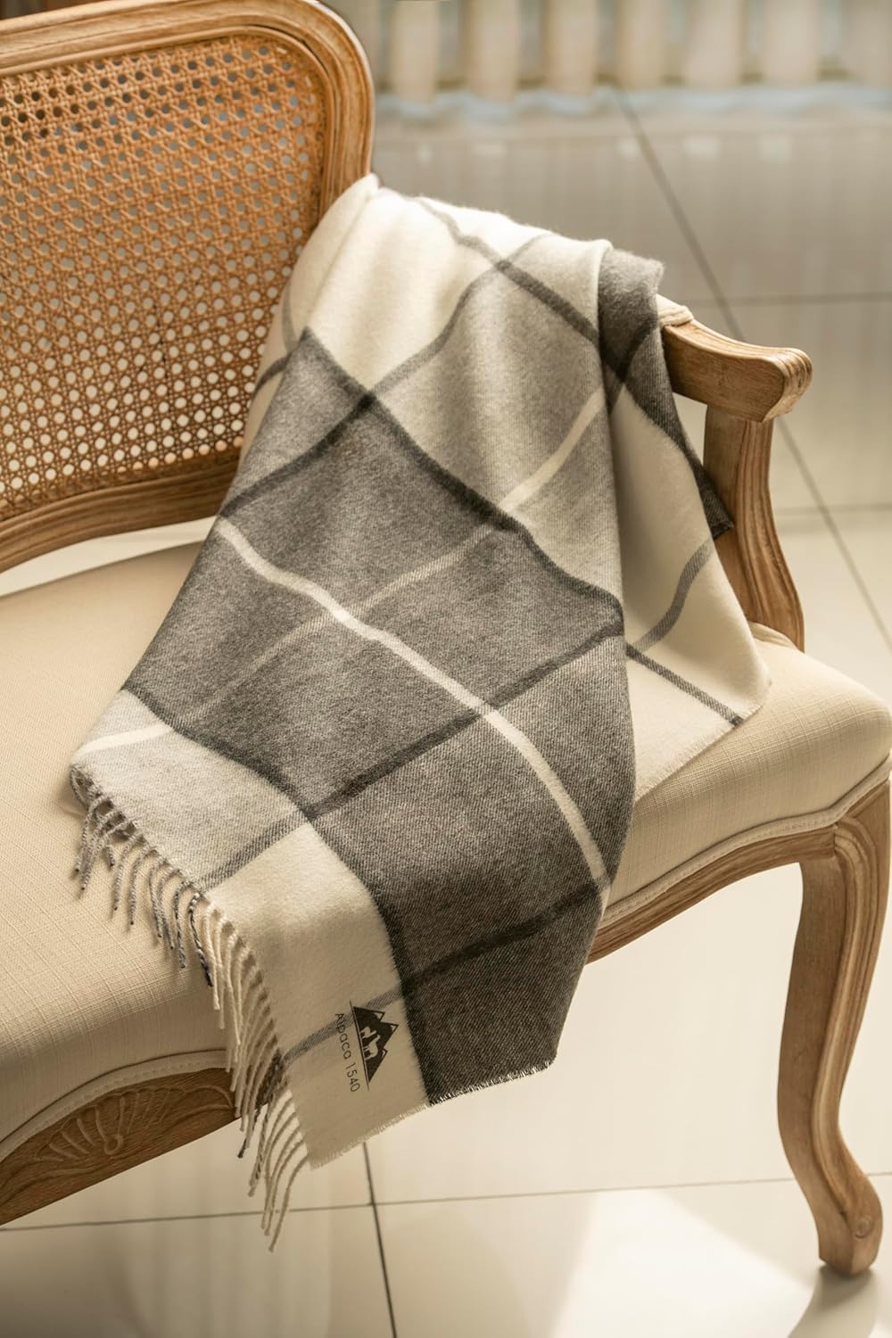 Alpaca Blanket – Soft, Luxurious Lightweight Baby Alpaca Wool Blanket – 71” x 51” – Hypoallergenic Throw Blanket – Made in Peru (Charcoal Gray Plaid)
