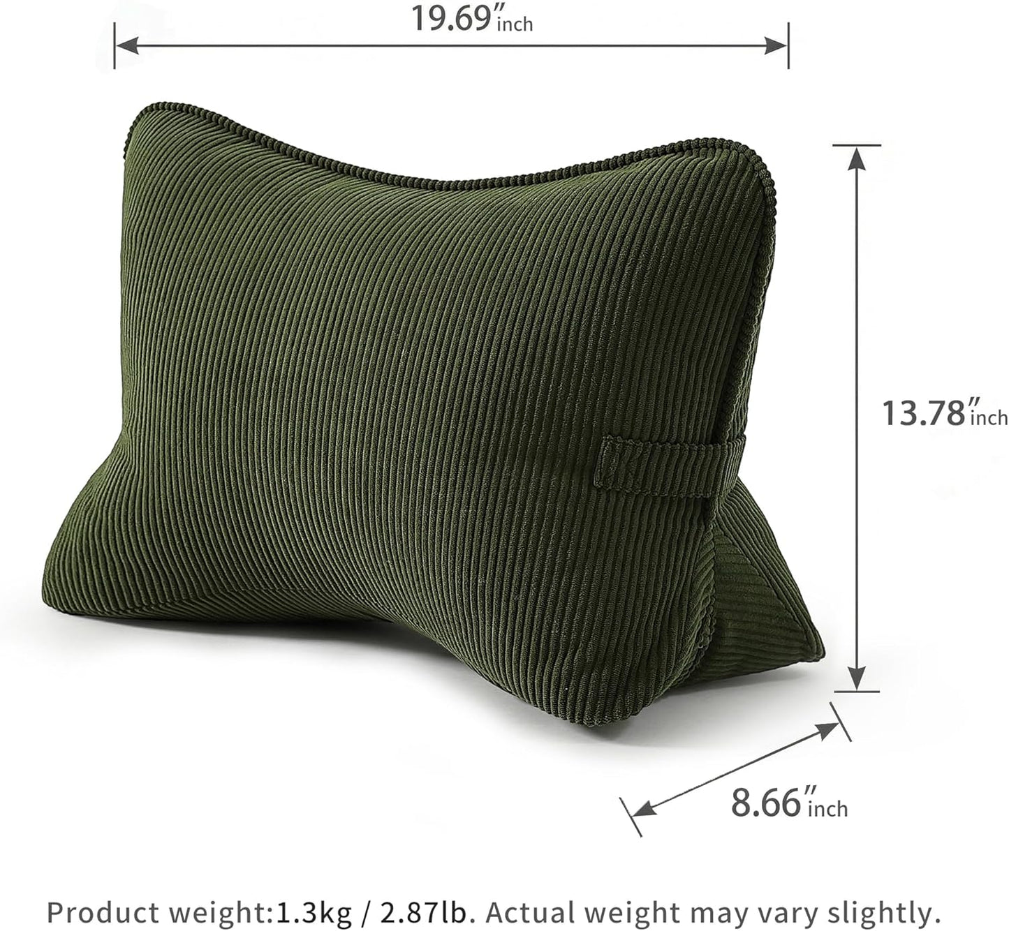 Corduroy Ergonomic Lumbar Support Pillow for Sitting Support, Triangle Back Cushion for Sofa, Armchair & Bed, Washable Cover, Avocado Green