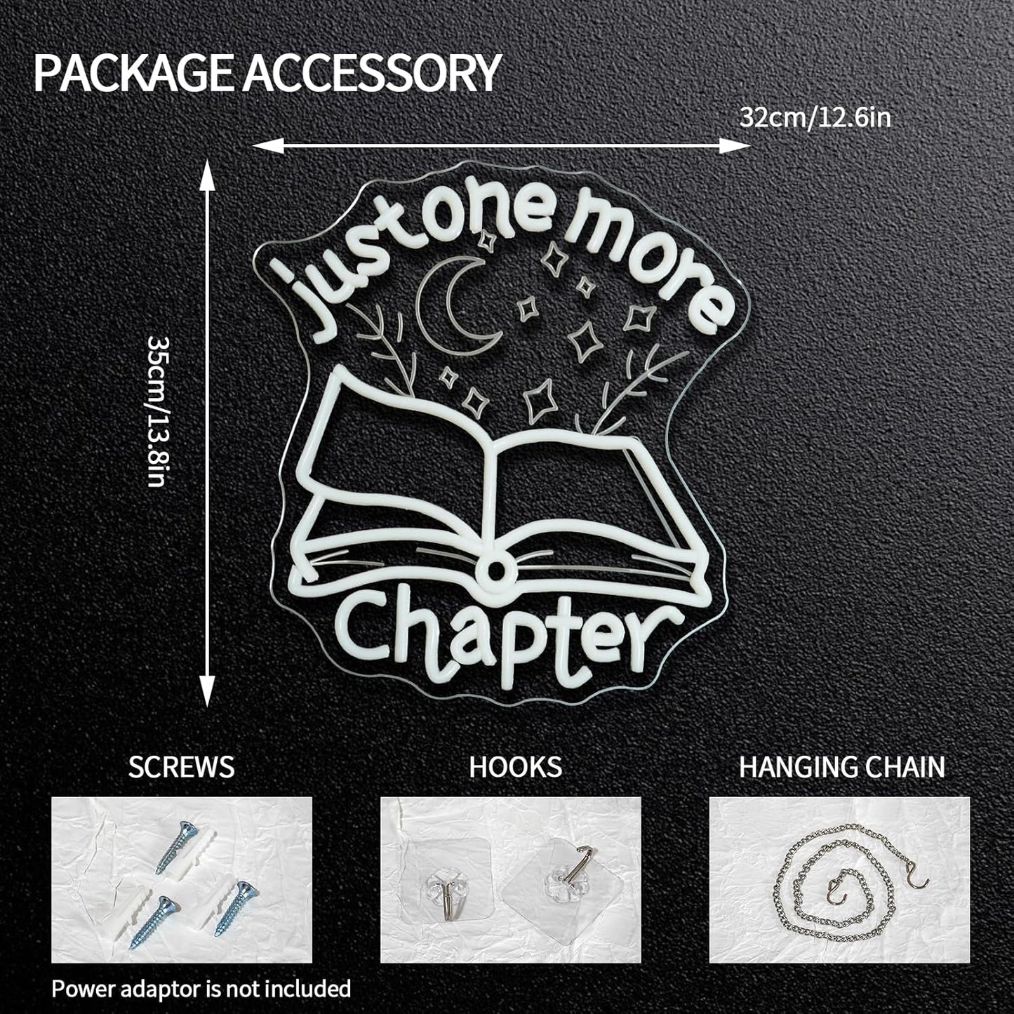 Runalosa Just One More Chapter Neon Sign Dimmable Reading Neon Light Sign for Wall Decor Letters Led Signs for Bookshelf Reading Corner Library Reading Club Bookstore Decor Reader Gifts 12.6" x 13.8"