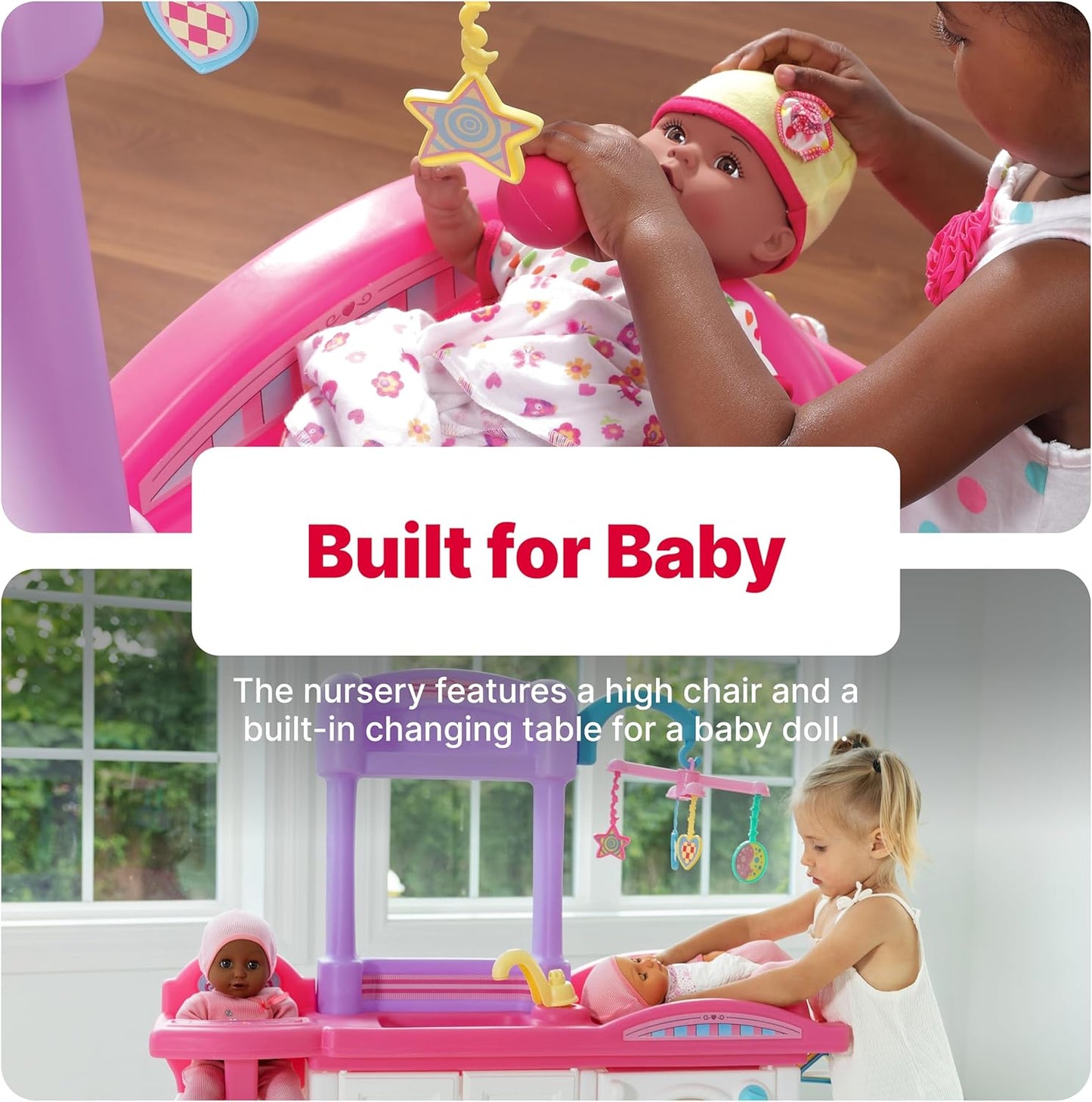 Step2 Love & Care Deluxe Baby Doll Nursery Playset for Kids, Compact Changing Station & Crib, Made of Durable Plastic, Includes Toy Accessories, For Toddlers 2-6 Years Old, Pink