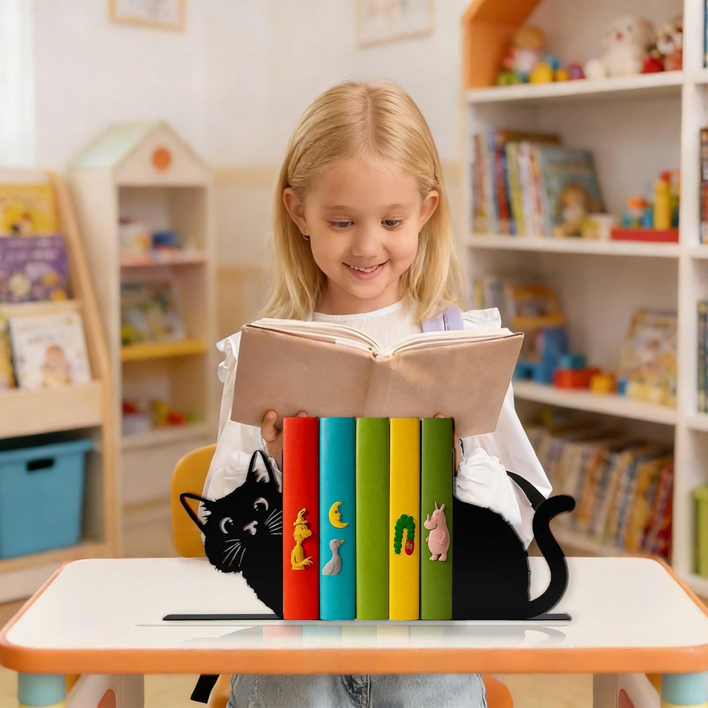 Peeping Black Cat Bookends for Shelves, Cute Cat Decorative Bookends for Kids and Adults, Unique Book Ends for Cats Lovers, Bookshelf Accessories, Home Decor, Office, Reading and Book Decor