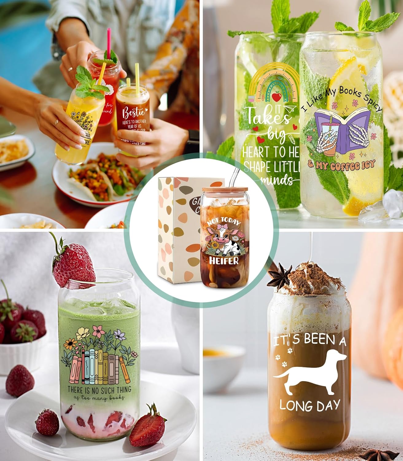 Book Lovers Gifts,Mothers Day Reading Accessories Coffee Tumbler Book Women,Readers,Bookworm Coffee Tumbler,Gifts for Birthday Christmas,16 oz Cute Glass Cups with Lids and Straws