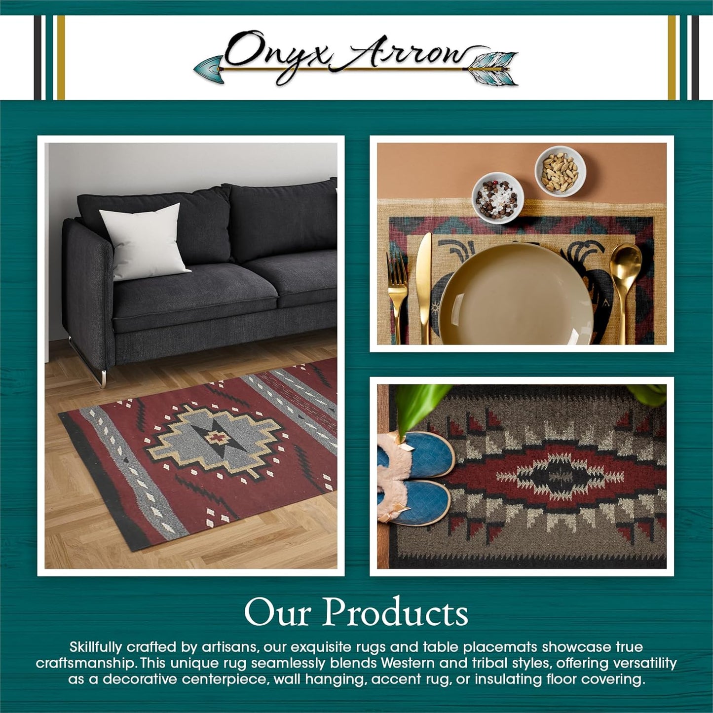 Southwest Décor Area Rug - Large Boho Aztec Style Rug for Bedroom, Living Room,Outdoor Spaces - Modern Washable Carpet for Native Home Decor - (Center Diamond,Burgundy,Black)40 x 20 inch