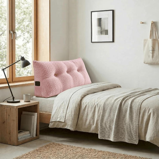 Headboard Pillow Twin Size, Reading Pillow for Bed, Leaf Pattern Wedge Pillow, Tufted Backrest Support, Headboard Substitute, Pink