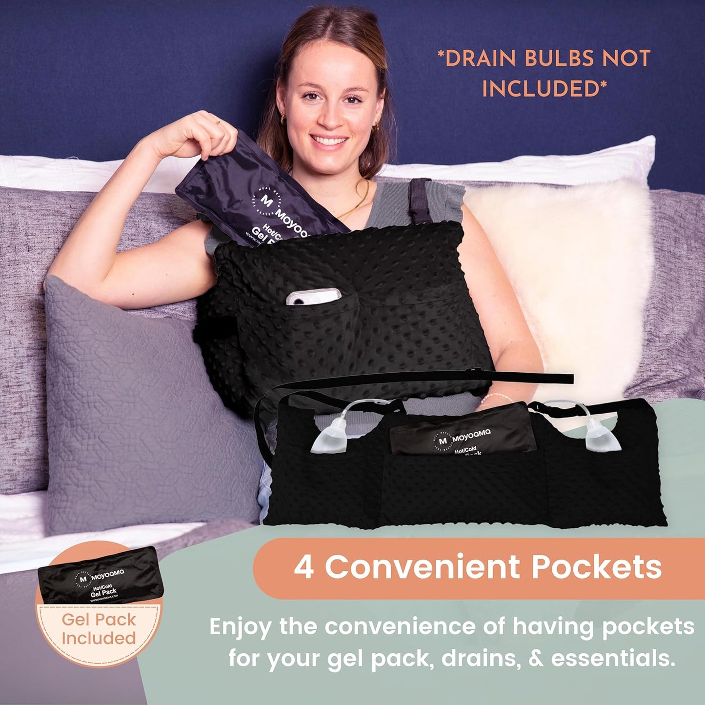 MOYOAMA Post Mastectomy Pillow – Hands-Free Protection with Secure Strap & Easy-Clean Washable Cover Breast Surgery Must Haves,Breast Reduction Recovery Supplies,Breast Augmentation