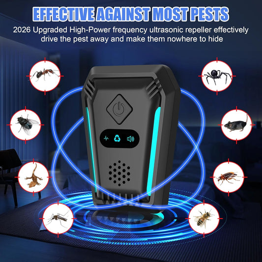 (2026 Upgraded) Ultrasonic Mouse & Pest Indoor Repeller - Stronger Driving Force, Repellent for Mice, Rats, Rodent, Roaches, Ants, Spiders, Bugs, Plug-in Control Device, 3 Mode Switching (6 Pack)