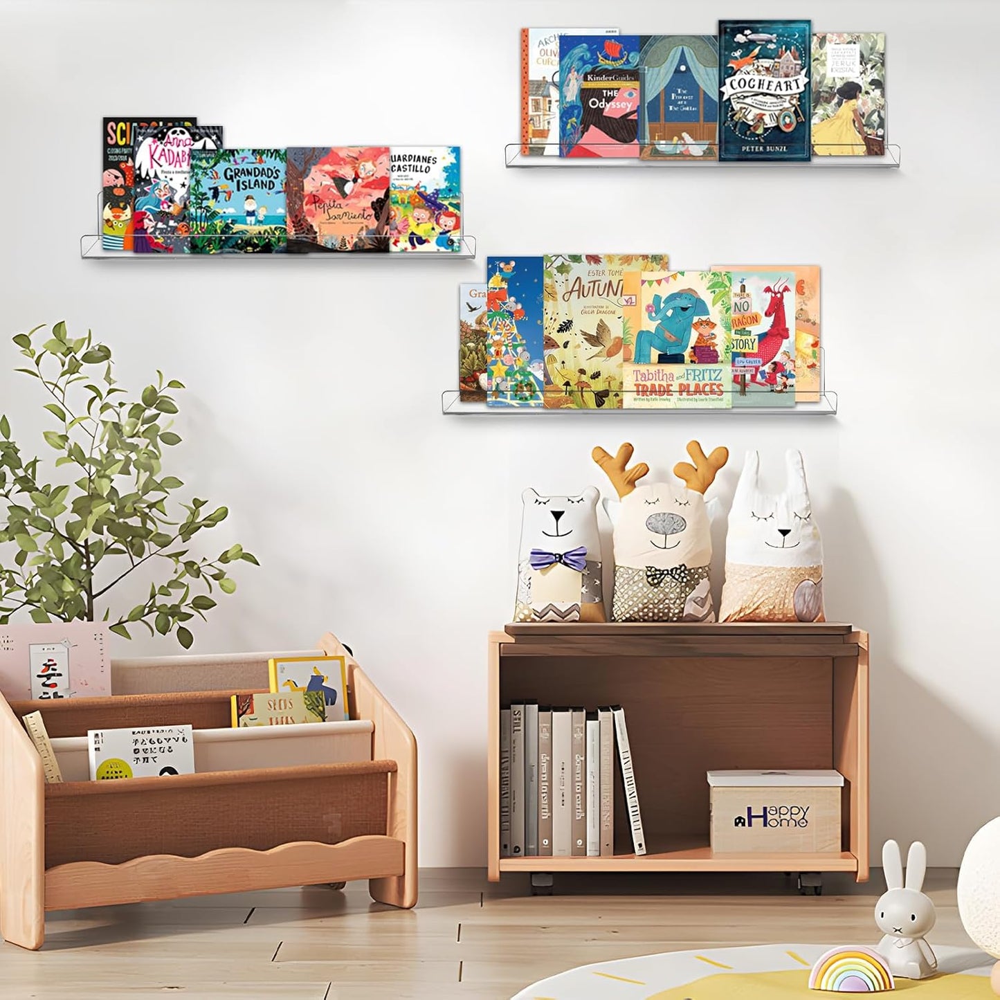 Acrylic Floating Shelves for Wall 6 Pack, 15" Acrylic Shelves for Room Decor, Book Shelf for Kids, Clear Hanging Display Shelf Organizer for Kitchen, Bedroom, Bathroon Organizers and Storage