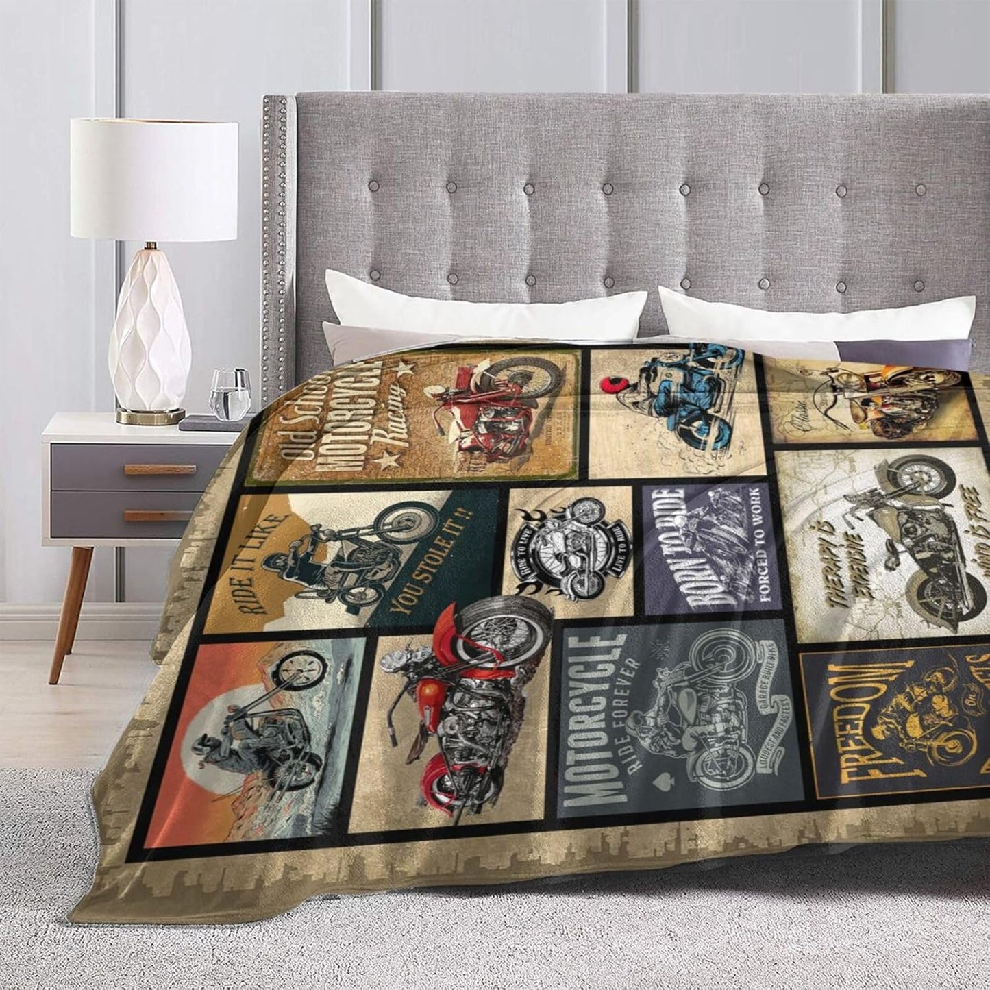 Motorcycle Gifts for Men and Women Throw Blanket for Couch Sofa Bed Plush Throw Fleece Blanket Soft Cozy Bedding for Kids and Adults Bedroom 80x60 Inch