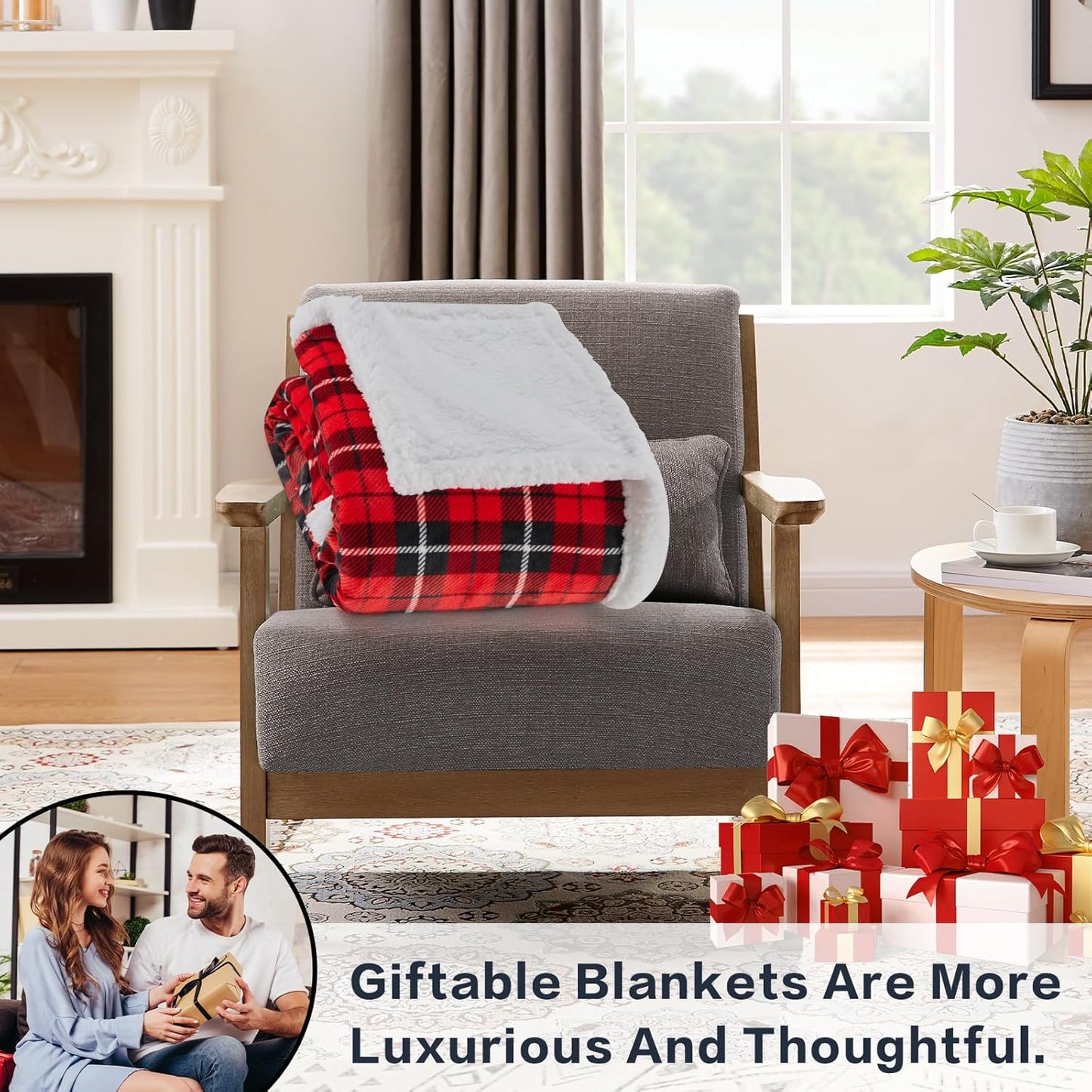 OCTROT Sherpa Fleece Blanket,Checkered Red Throw Blanket for Women Mom Girls Grandma Dad, Soft Winter Warm Plaid Thick Blankets for Cozy Home Decor,Couch,Bed,Camping,50x60 Inches