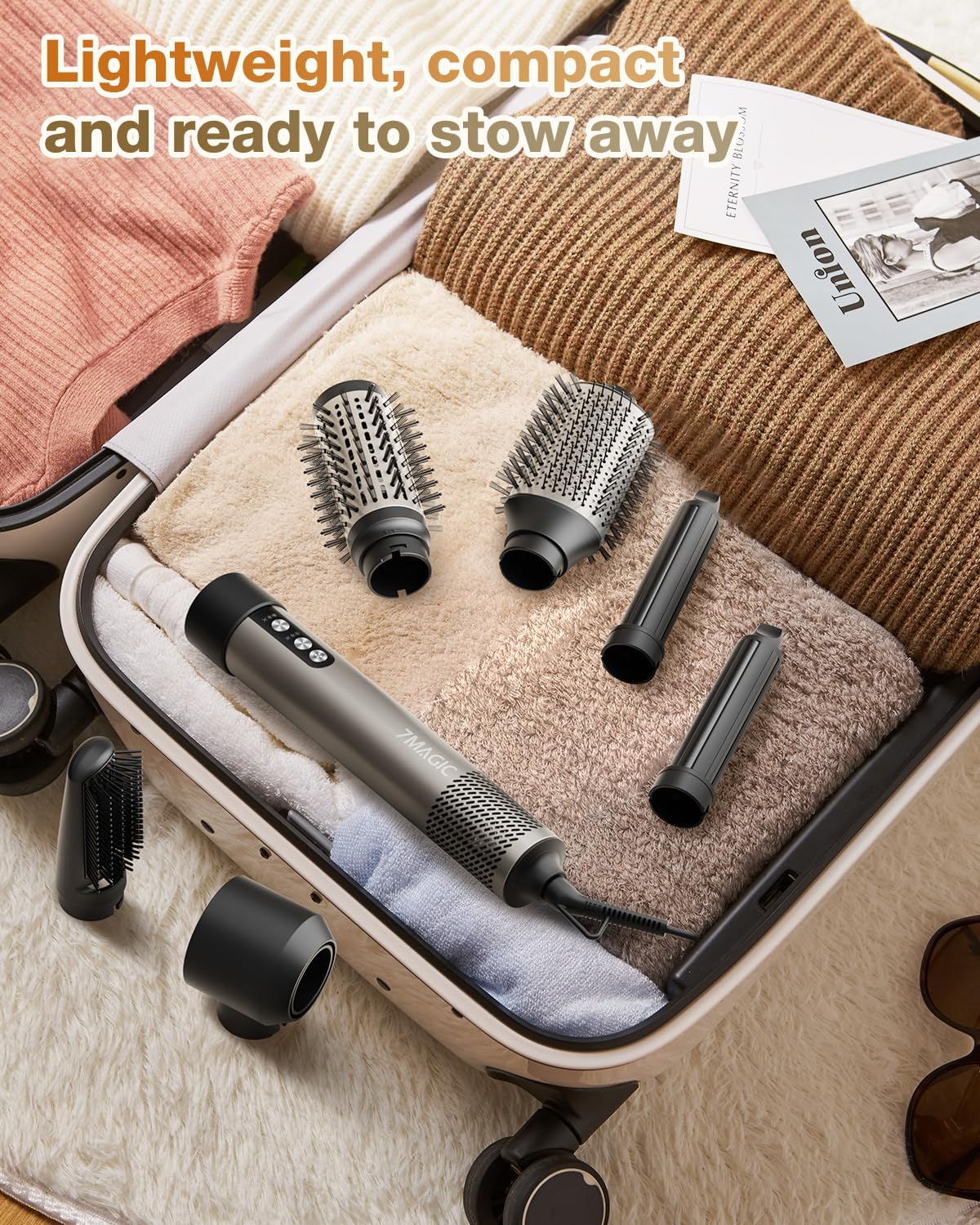 7MAGIC 6 in 1 Multi Hair Styler Dryer Brush, 110,000 RPM High-Speed, Negative Ionic, Fast Drying for Professional Blow Dry, Curling, Volumizing, Straightening and Styling, Silver