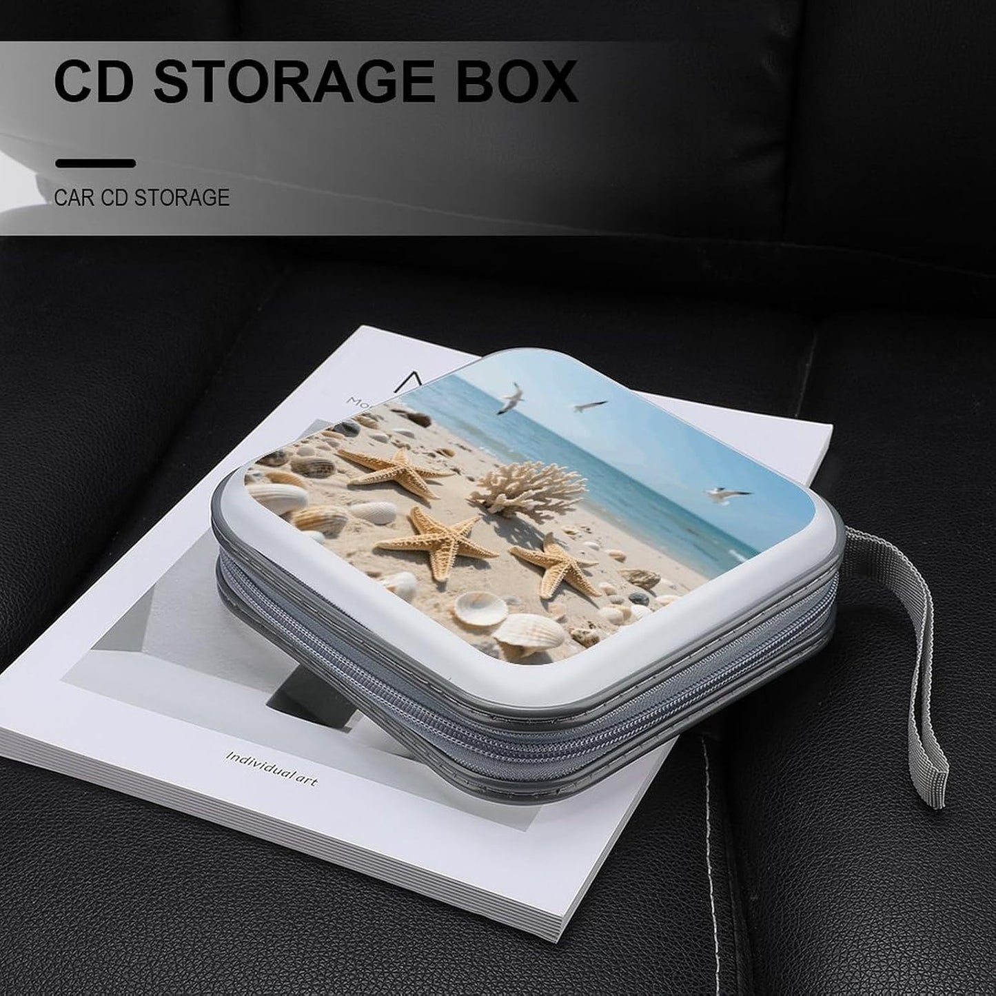 Sea Shells And Starfish CD Case Portable Zipper CD Case 40 Capacity Hard Plastic DVD Cases Holder Large Storage Disc Wallet Bag for Car Home Travel DVD Collection Bag