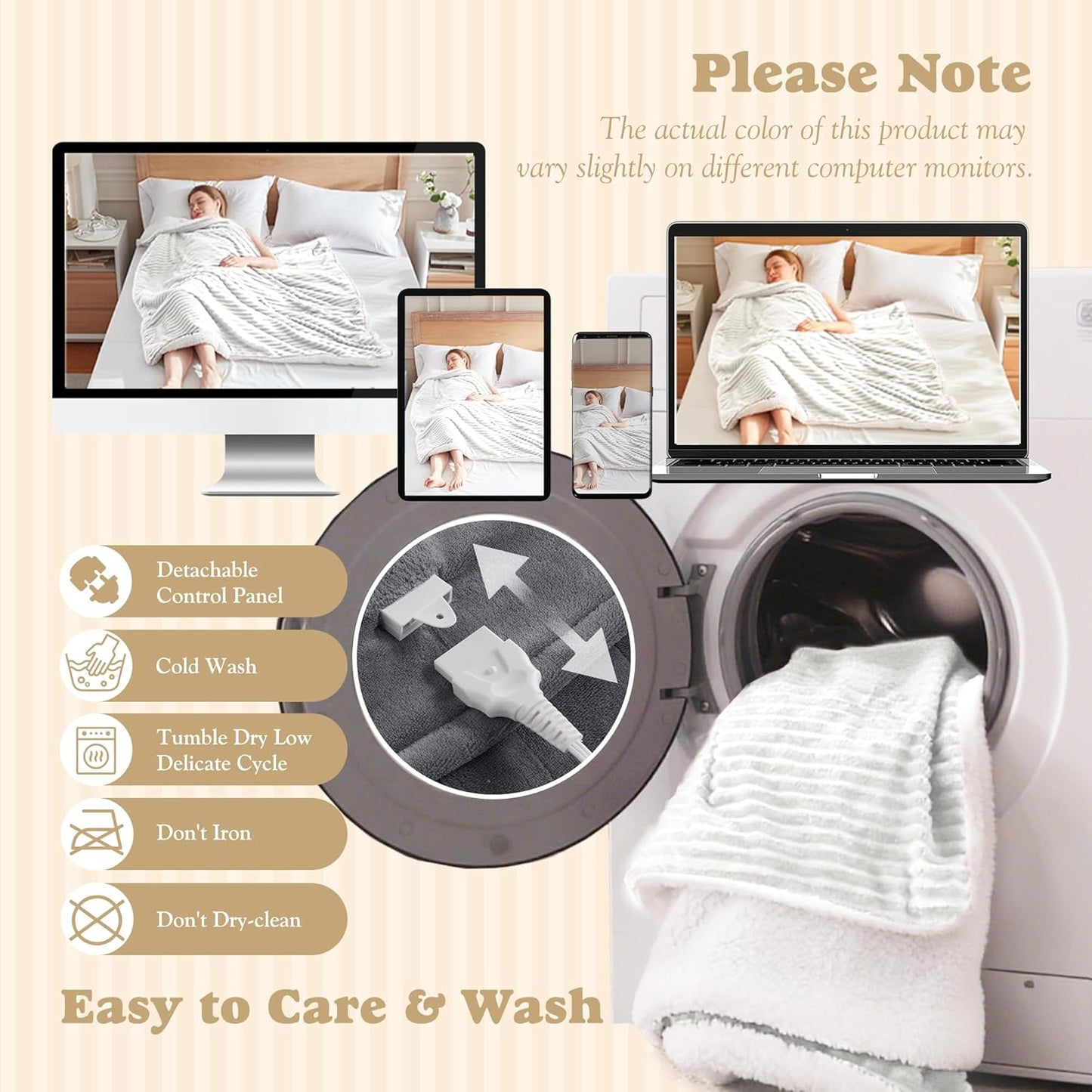 Striped Heated Blanket Throw Size - Fast Warming Electric Throw Blanket with 6 Heat Settings & 4 Hours Auto-Off, Ideal Gift for Her, 50"x60", Light Grey