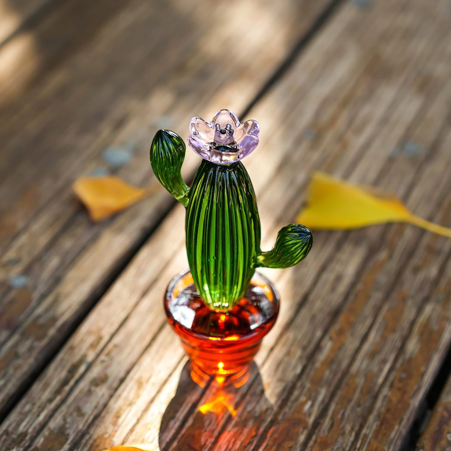4.3inch Handmade Blown Glass Art Cactus Figurine Crystal Cactus Decor Ornaments Collectibles Glass Home Tabletop Simulation Plants Decoration Ornaments Gift for Mum Women