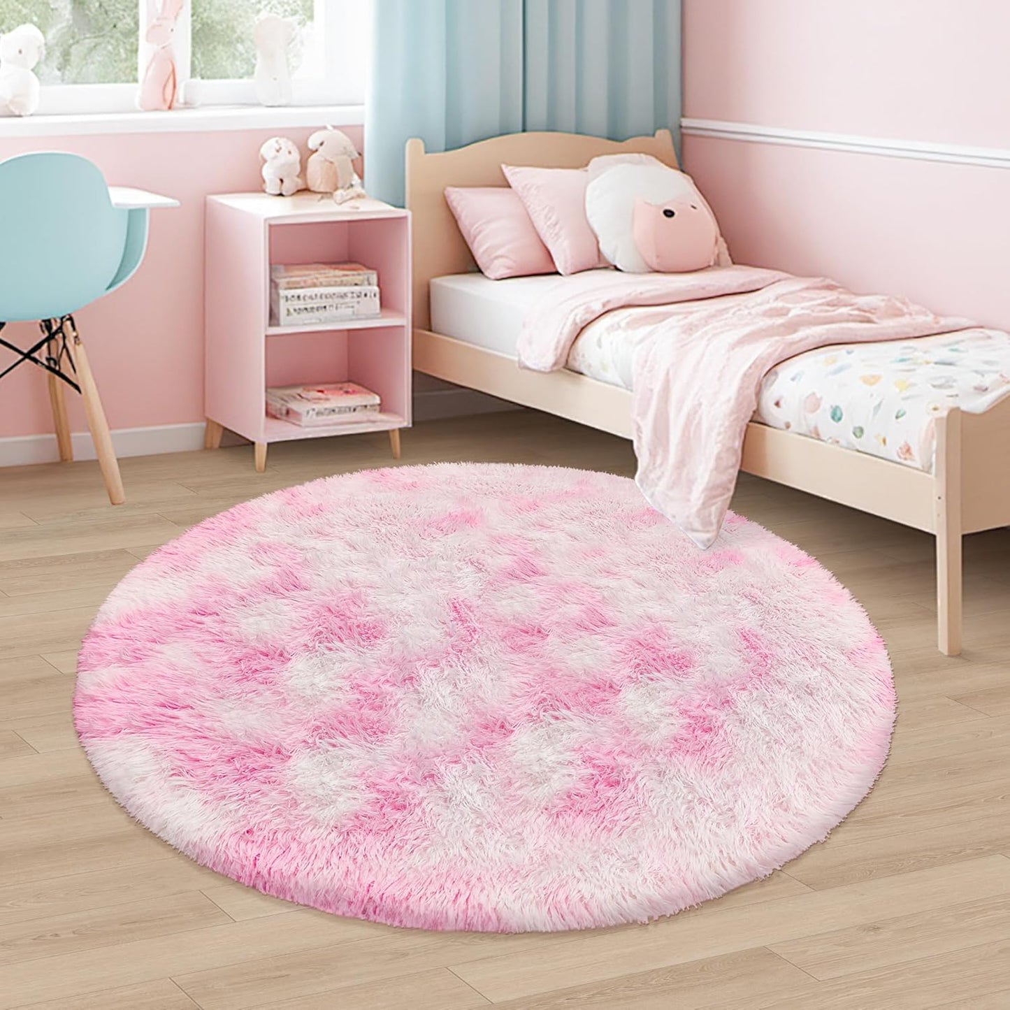 4x4 ft Pink Fluffy Round Rug for Girls Bedroom,Colorful Soft Shaggy Circular Area Rug Kids Cute Fuzzy Carpet Furry for LivingRoom Nursery Dorm Playroom Room Unicorn Decor Reading Nook Mat