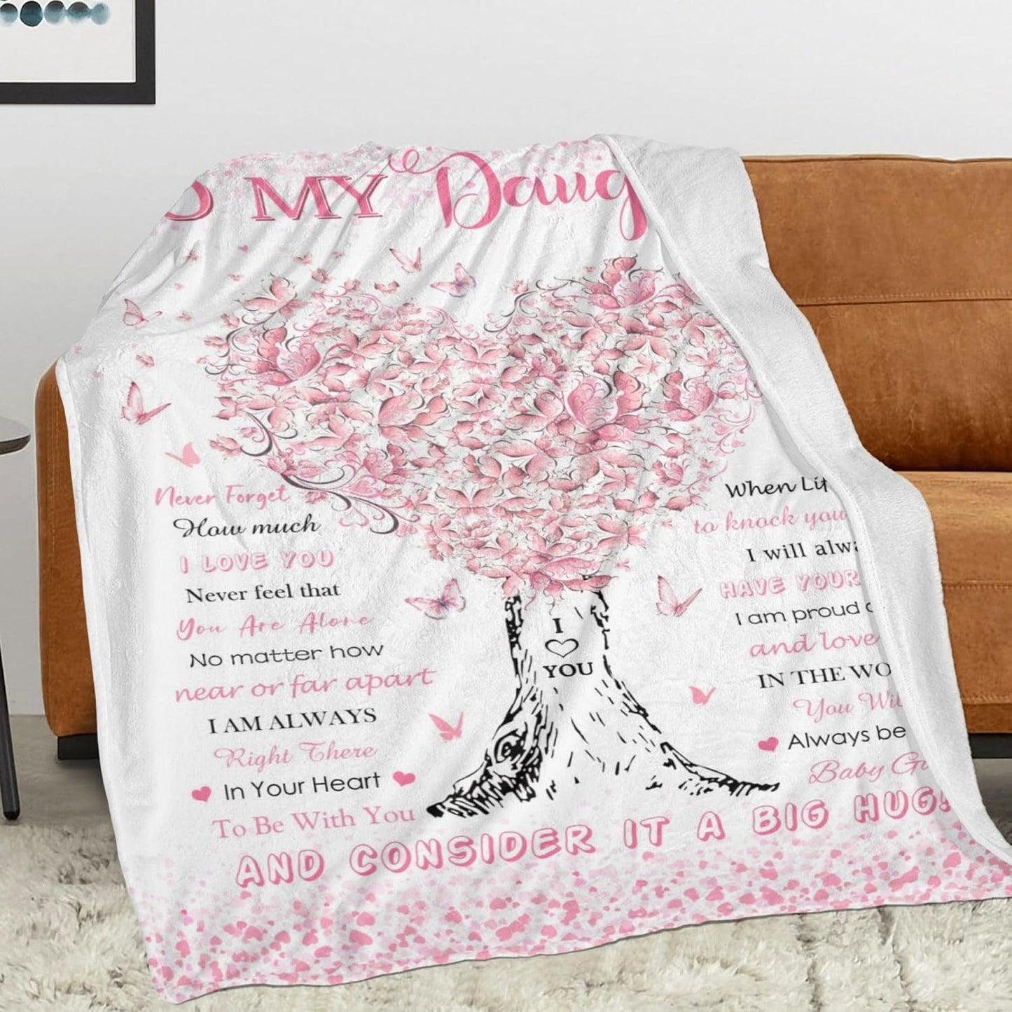 Daughter Gifts from Mom Dad, Birthday Gifts for Daughter, Unique Fun Pink Tree Girl Throw Blanket Gift for Graduation Christmas Quinceanera, Super Soft Warm Comfy Plush Flannel Fleece Blanket 60"x50"