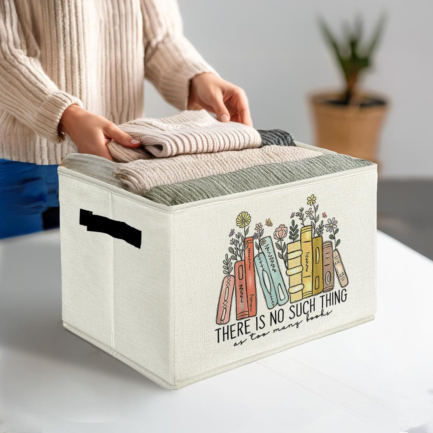 Book Lovers Gifts Storage Bins & Boxes with Handles, Bookish Gifts Foldable Basket for Organizing, Reader Gift Collapsible Storage Basket for Kids Bedroom Room Bathroom Clothes Toys Books