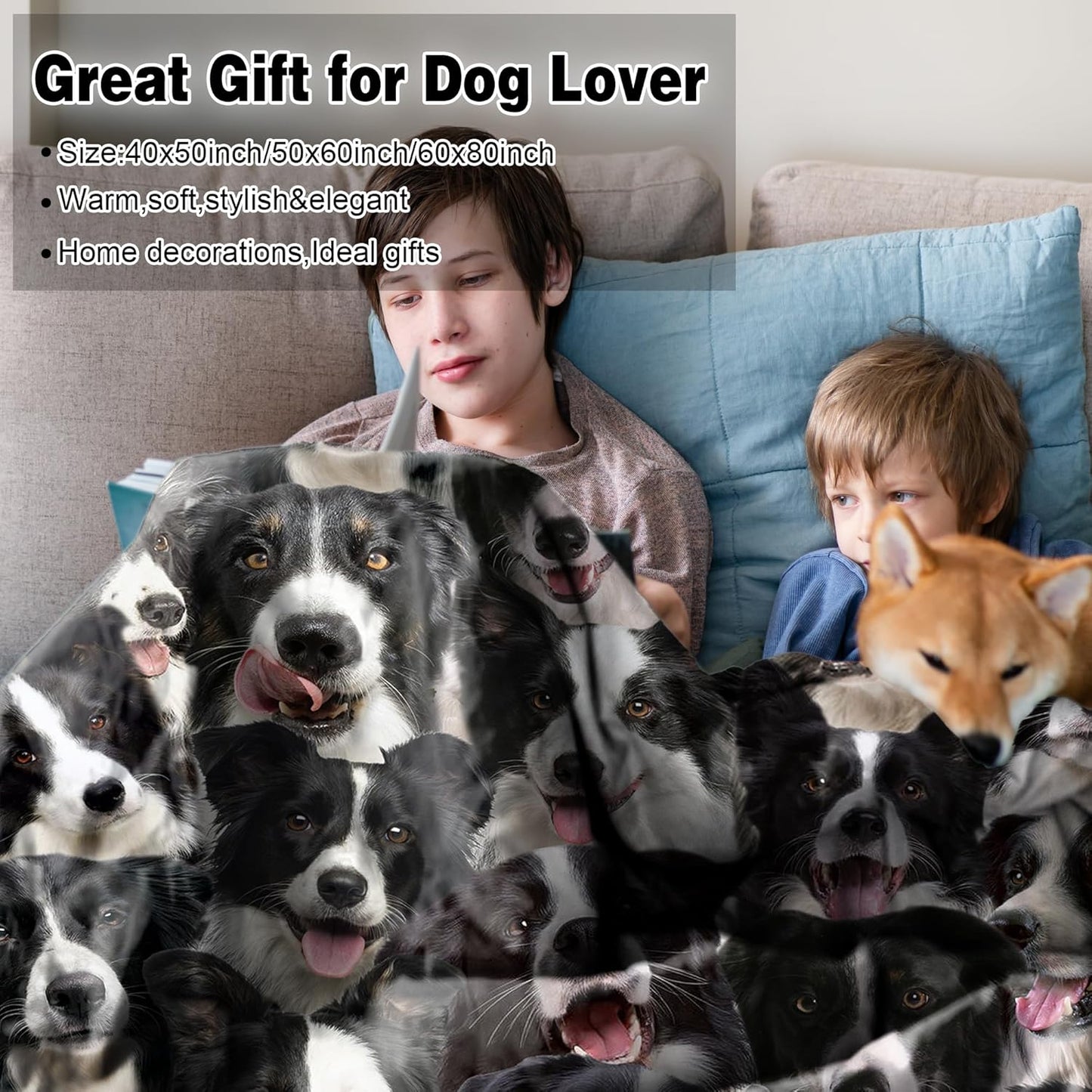 Border Collie Dog Throw Blanket,Border Collie Gifts for Dog Lovers,Flannel Blanket for Dog Mom Dad,Soft Blankets for Sofa Bed,Gifts for Kid Girls Boys Halloween Christmas,40" x 50"