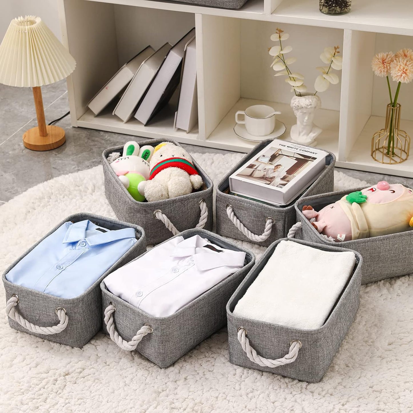 combocube 11.8 x 7.8 x 5.1 Inch Fabric Storage Bins for Shelves, Linen Storage Organizer Storage Basket with Ropes for Laundry, Home, Closet, Office, Clothes, Toys Organizer