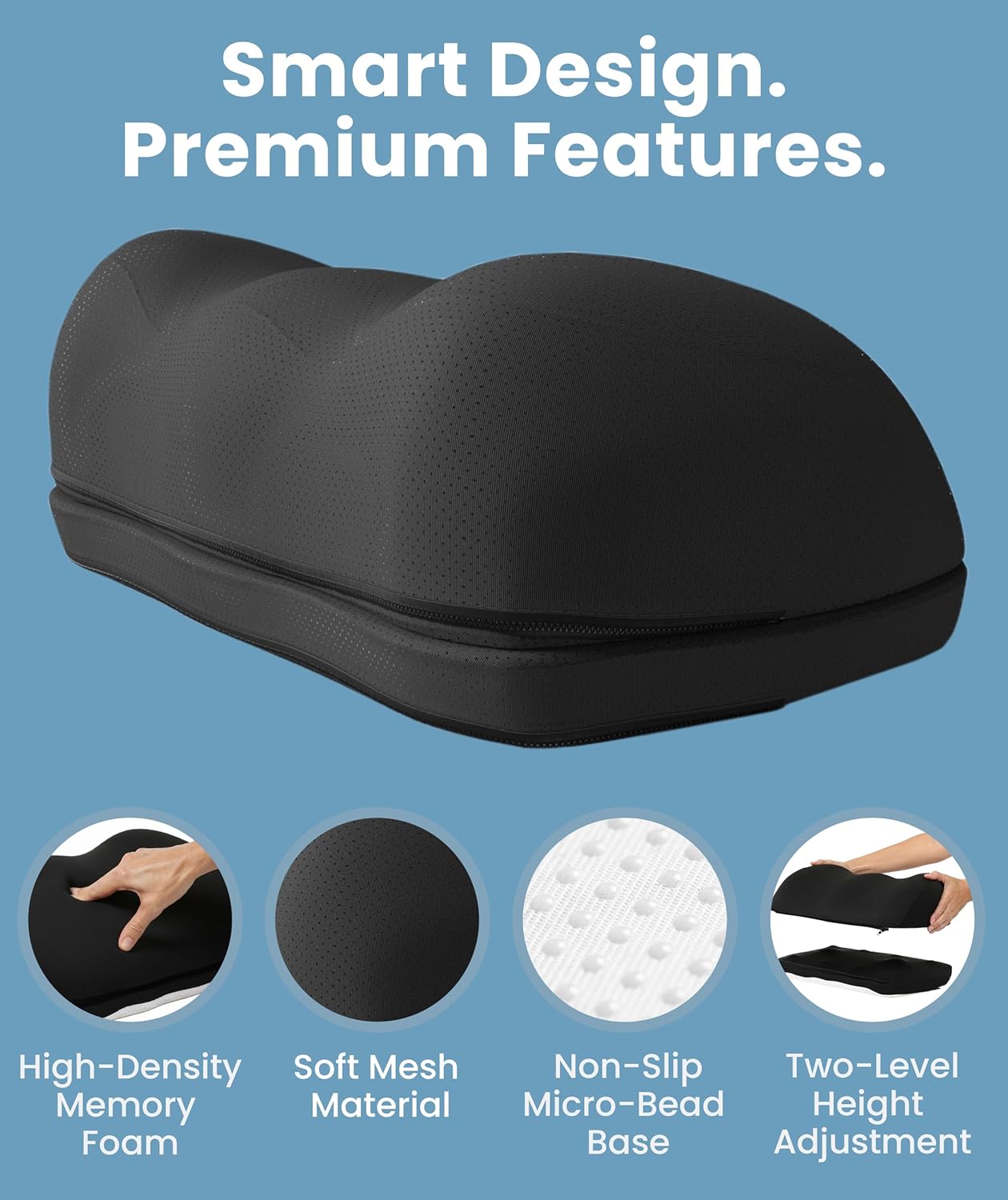 Everlasting Comfort Adjustable Cloud Foot Rest for Under Desk at Work with Pressure Point Nodes - Comfortable Memory Foam Office Foot Stool & Under Desk Pillow for Gaming & Home Accessories