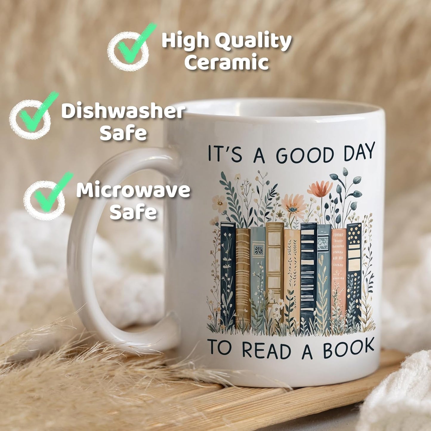 Gifts For Book Lovers Women - It’s A Good Day To Read A Book Mug, Bookish Coffee Mug with Stacked Novel Design, Bookworm Mugs for Readers, Birthday Gifts for Books Lovers Women