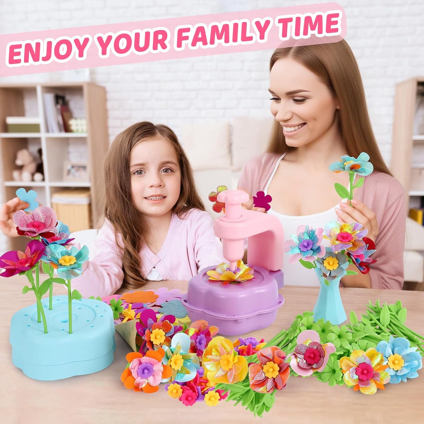 DAISRED Flower Craft Kits Toys, Easter Basket Stuffers Gifts for Kids, Arts and Crafts for Girls Ages 4-6-8, DIY Flower Making Kit for Kids, Birthday Gifts for 4 5 6 7 8 9 Year Old Girls Boys