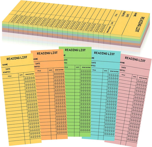 LOTMER 100 PCS Reading List Bookmark, 3 x 8 Inch Personal Libraries Cards, Reading Log Bookmark for Gifts and Literary Supplies for Reading Enthusiasts (Classic Five Colors)