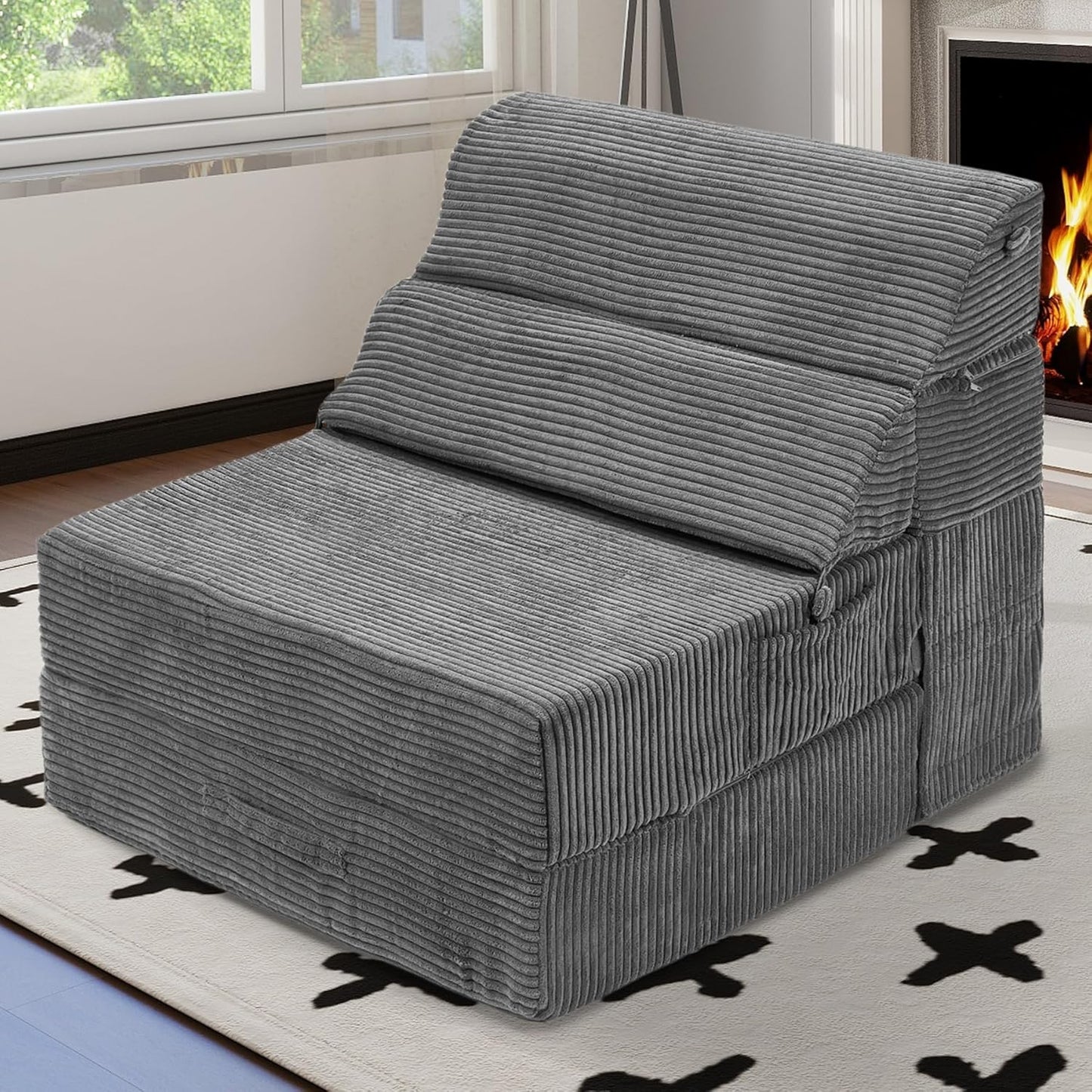 Comfy Folding Sofa Bed - Convertible Sleeper Sofa Fold Out Sofa Bed Sleeper Chair Couch for Living Room Guest, Foldable Floor Chairs Lounger Mattress with Back Support, Dark Grey