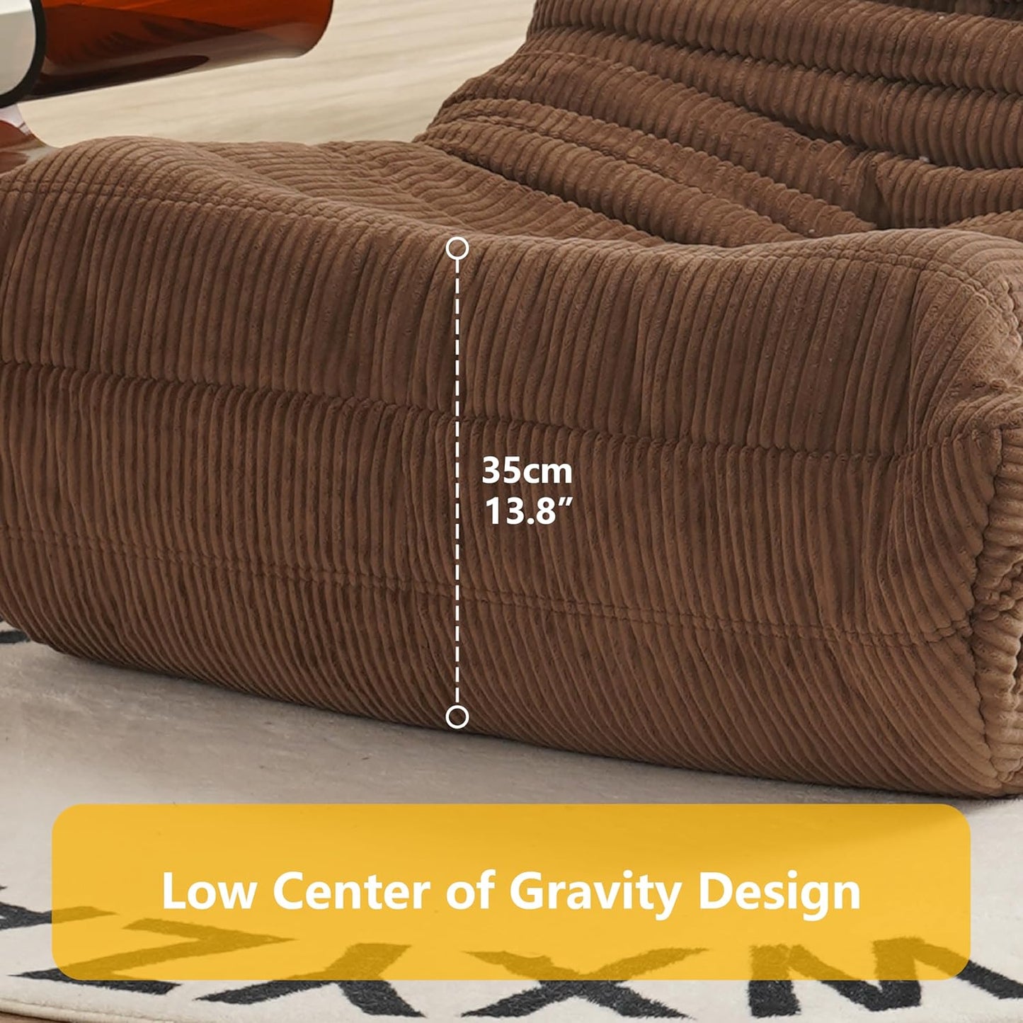 N&V Mid Century Armless Floor Sofa, Soft Premium Corduroy Lounge Chair, Foam Accent Chair for Living Room, Bedroom & Office, Ivory