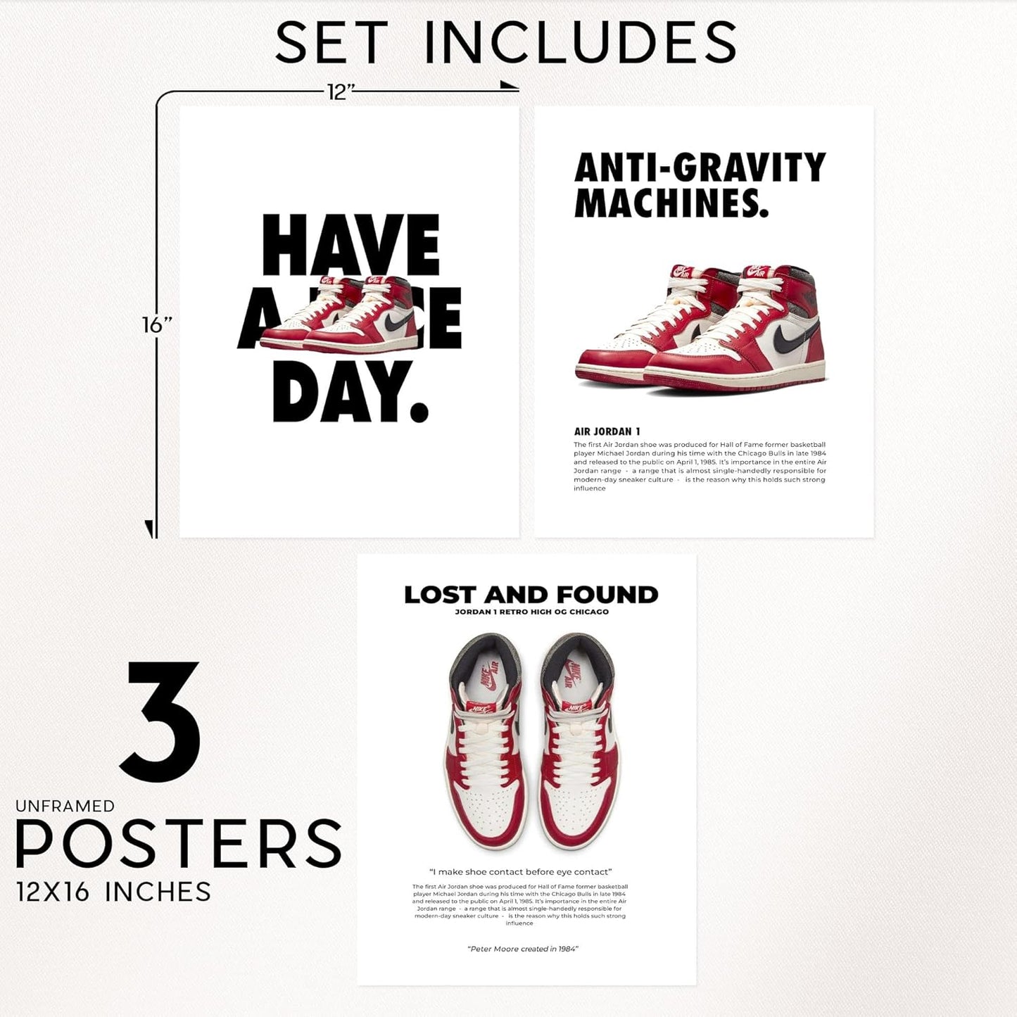 BigWig Prints Hypebeast Wall Art - Hypebeast Room Decor Poster, Sneaker Art, Sneaker Posters, Sneakerhead Pictures, Shoe Wall Artwork for Boys Room, Sneakerhead Bedroom - Unframed Set Of 3 (12x16”)