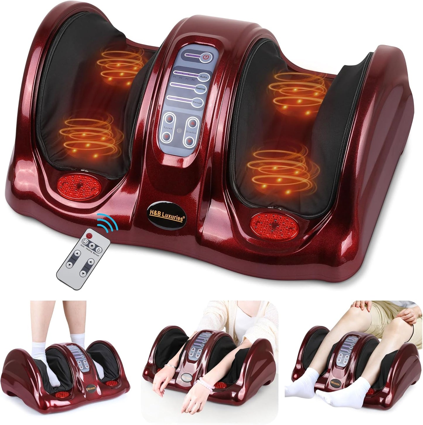 Foot Massager with Heat, Shiatsu Foot Massager for Circulation and Pain Relief and Heat Therapy, Ankle, Calves and Feet Massage with Deep Kneading Rolling, Gifts for Women Men Mother Father (RED)