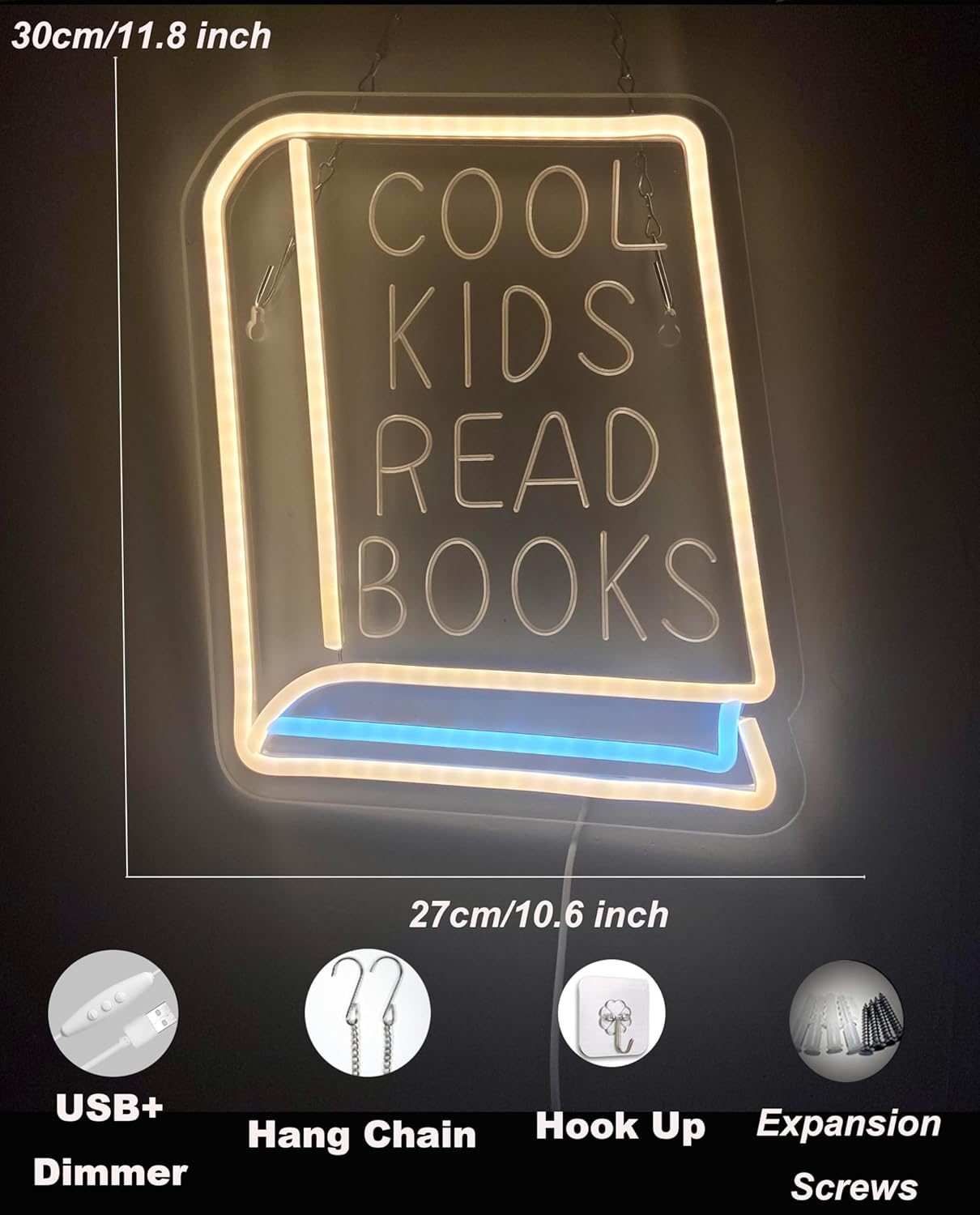 Cool Kids Read Books Neon Sign for Wall Decor LED Sign for Classroom Bookstore Reading Corner Library Dimmable Neon Lights 11.8 * 10.6 Inches