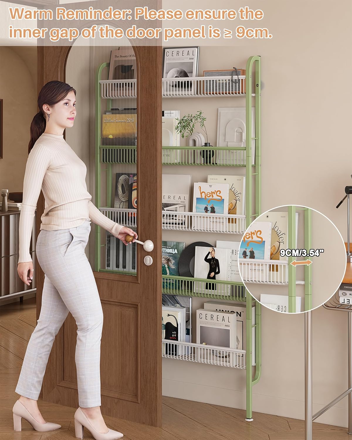 UMDONX Behind The Door Bathroom Shelf Narrow 5-Tier, Space-Saving Slim Storage Shelf Narrow Shelving Unit for Bathroom and Kitchen White+Green