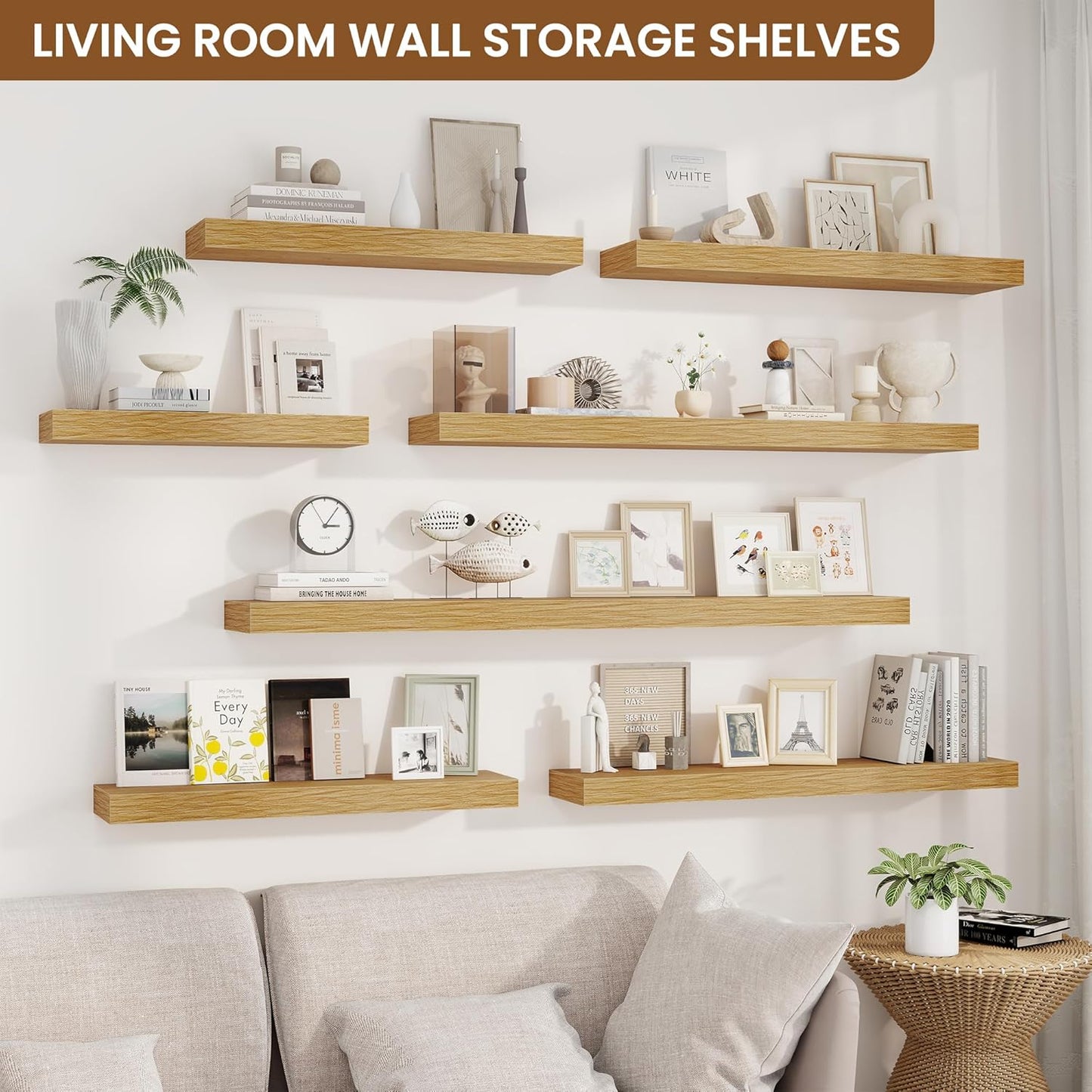 fuqing Floating Shelves for Wall, Wall Mounted Wood Floating Shelf with Invisible Brackets for Living Room, Bathroom, Bedroom, Kitchen Storage and Decor, 30 Inch Set of 2, Oak