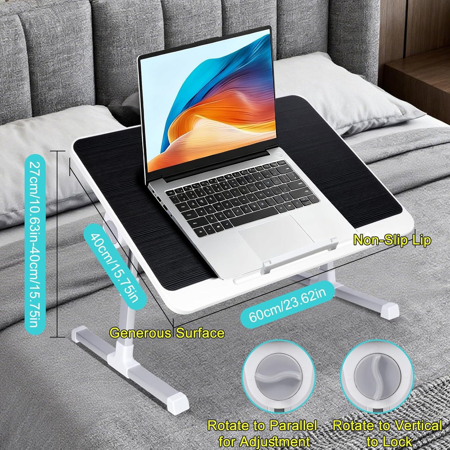 Laptop Desk for Bed, Adjustable Laptop Table, Foldable and Portable Bed Tray Table for Sofa Office Floor, Large Size