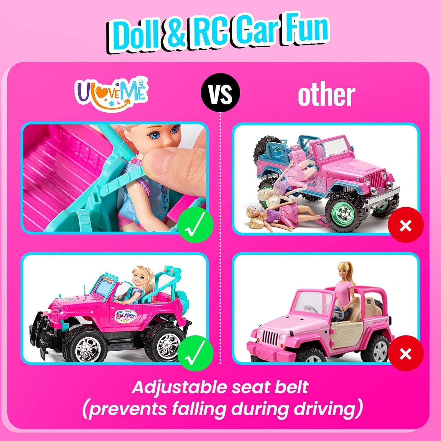 ULOVEME RC Cars - Remote Control Car with 5.5" Doll for Girls, 2.4GHz Je ep RC Cars - Simple Control Toy Cars for Kids (Pink)