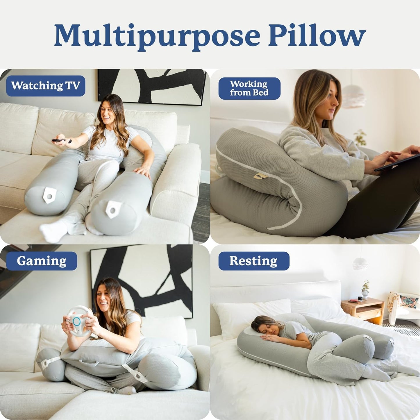 Plufl Hugl Cooling Body Pillow & Breeze Cooling Blanket Set | U-Shaped Memory Foam Pillow for Side Sleepers & Pregnancy | Lightweight Cooling Comforter for Hot Sleepers | Washable Covers | Cool Gray