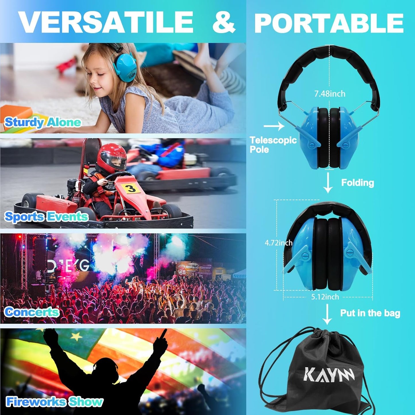 KAYNN 032 Kids Ear Protection for Noise - 28dB SNR Noise Canceling Headphones for Concerts, Sensory Headphones Autism