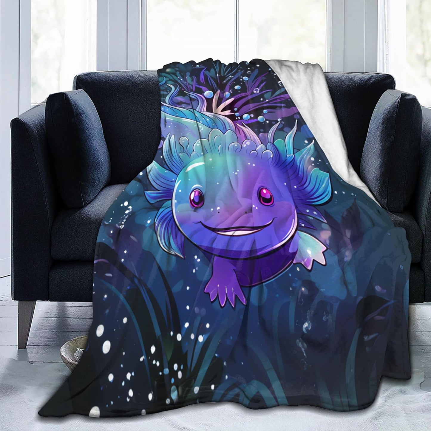 Axolotl Blanket Lovely Axolotls Gifts for Kids Adults Soft Warm Lightweight Cozy Cute Animal Dark Throw Blankets for Bed Living Room Sofa Couch Birthday Decor 60x80in