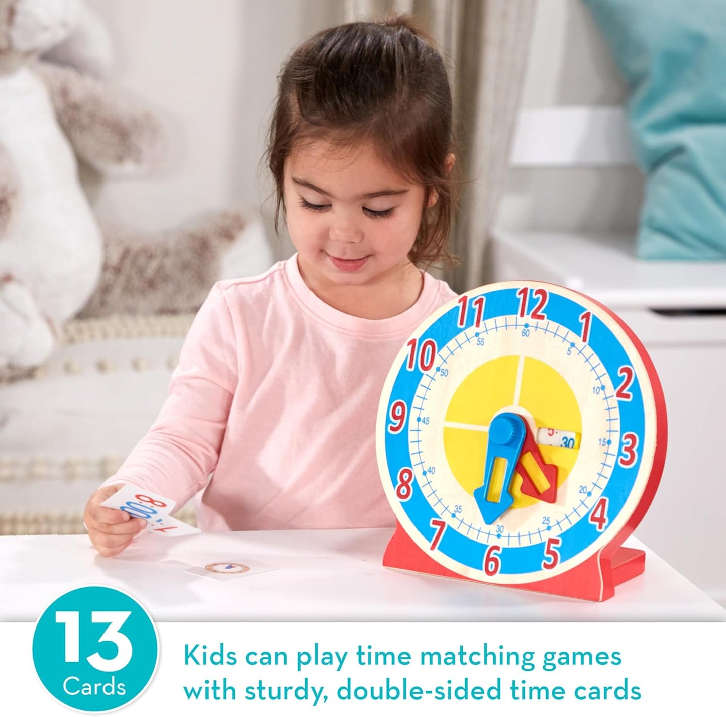 Melissa & Doug Turn & Tell Wooden Clock - Educational Toy with 12+ Reversible Time Cards